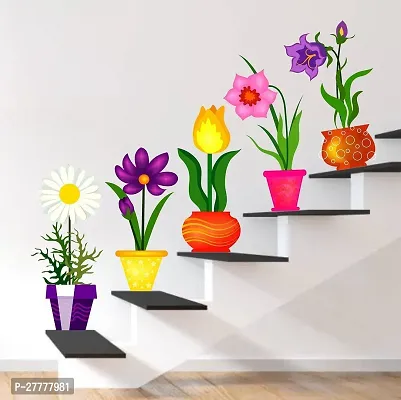 Designer Vinyl Colorful Flower Pot Wall Stickers-thumb0