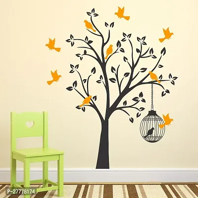 Designer Vinyl Tree With Birds Cages Wall Stickers-thumb0