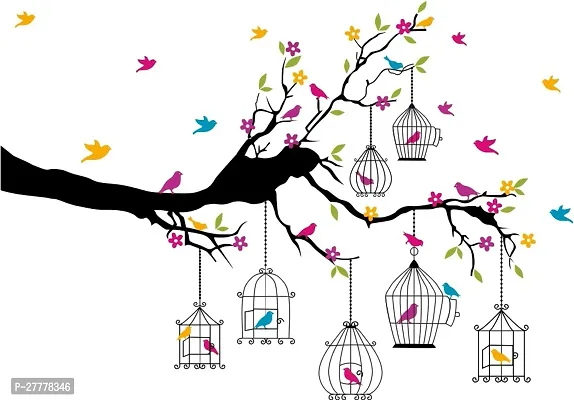 Designer Vinyl Colorful Birds Cages Wall Stickers-thumb0