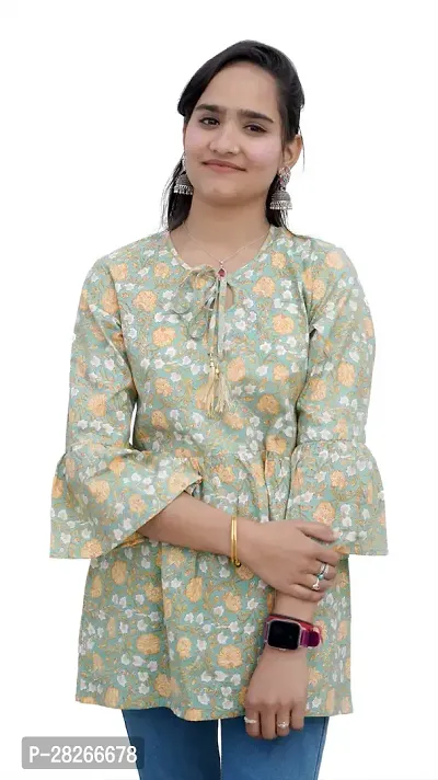 Casual Floral Print Women Green Top