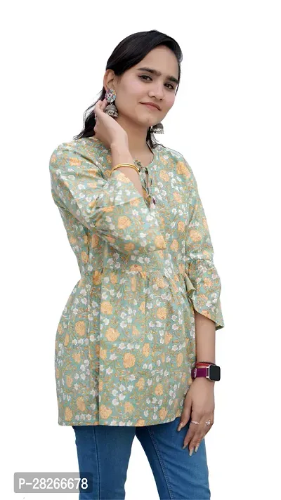 Casual Floral Print Women Green Top-thumb3