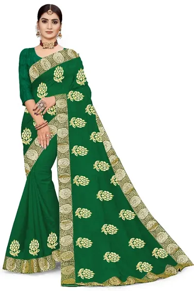 Beautiful Designer Embroidered Vichitra Silk Blend Saree