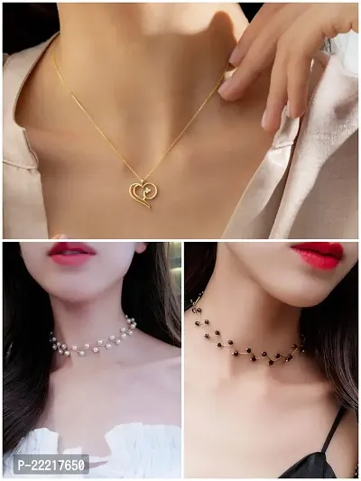 Charming Gold Plated Free Size Pendant With Gorgeous Choker Set II Beads Chains II White  Black Pearls Necklace-thumb0