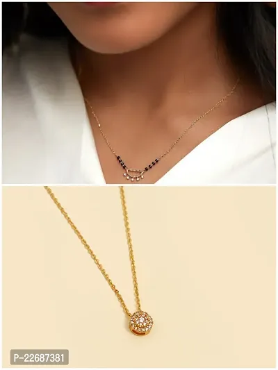Designer And Stylish Fancy Gold Plated Mangalsutra With Solitaire Diamond With Fancy Chain-thumb0