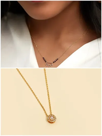Designer And Stylish Fancy Gold Plated Mangalsutra With Solitaire Diamond With Fancy Chain