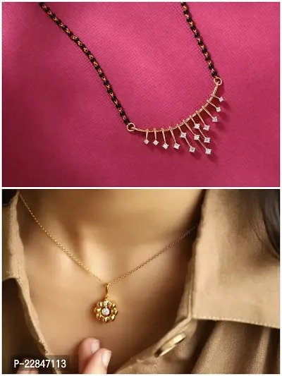Allure Trending Mangalsutra For Women With Gold Plated Chain Pendant Necklace Combo Pack Of 2