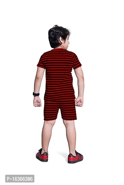 PEPP N HAGG 100% Cotton Biowash Boys All Over Striped Printed Set | Trendy | Stylish | Fashion| Good Quality (10-11 Years, RED)-thumb4