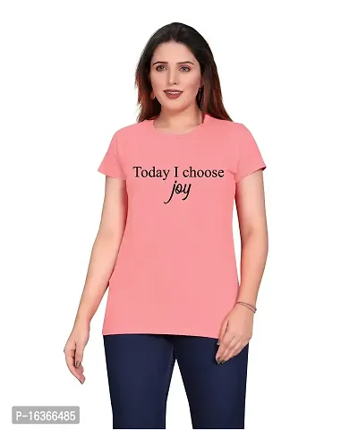 PEPP N HAGG Ladies 100% Cotton BIOWASH Half Sleeve Message Print T-Shirt |Latest | Fashion | Trendy | Stylish| Comfortable | Today I Choose Joy (Small, Pink)-thumb0