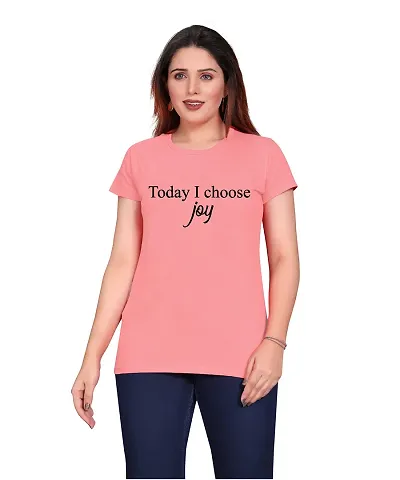 PEPP N HAGG Ladies 100% BIOWASH Half Sleeve Message Print T-Shirt |Latest | Fashion | Trendy | Stylish| Comfortable | Today I Choose Joy (Small, Pink)