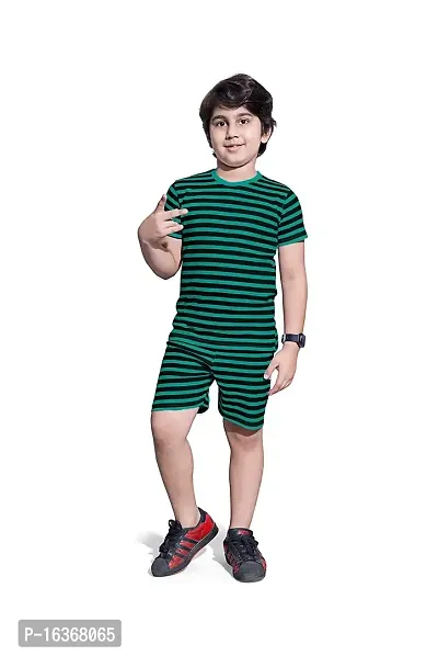 PEPP N HAGG 100% Cotton Biowash Boys All Over Striped Printed Set | Trendy | Stylish | Fashion| Good Quality (12-13 Years, GREEN)