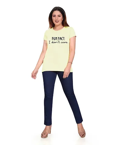 PEPP N HAGG Ladies 100% BIOWASH Half Sleeve Message Print T-Shirt |Latest | Fashion | Trendy | Stylish| Comfortable | Fun FACT (X-Large, Light Yellow)