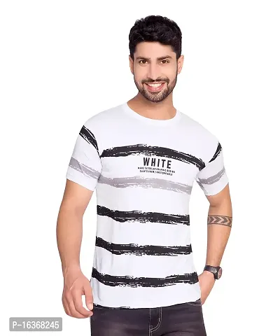 PEPP N HAGG Men's 100% Cotton Biowash White Allover Print Round Neck Half Sleeve T-Shirts | Trendy | Stylish (Large, White)-thumb0