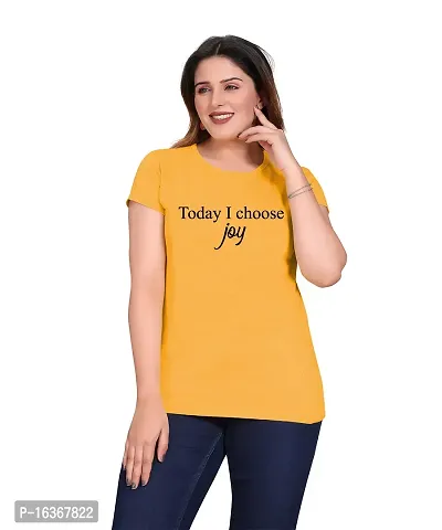 PEPP N HAGG Ladies 100% Cotton BIOWASH Half Sleeve Message Print T-Shirt |Latest | Fashion | Trendy | Stylish| Comfortable | Today I Choose Joy (Large, Musterd Yellow)