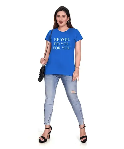 PEPP N HAGG Ladies 100% BIOWASH Half Sleeve Message Print T-Shirt |Latest | Fashion | Trendy | Stylish| Comfortable | BE You (Medium, Blue)