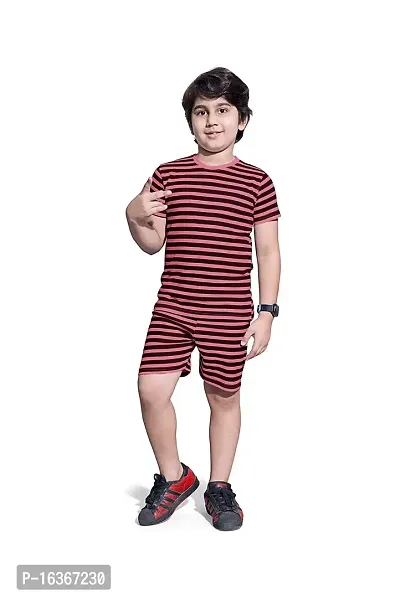 PEPP N HAGG 100% Cotton Biowash Boys All Over Striped Printed Set | Trendy | Stylish | Fashion| Good Quality (4-5 Years, PINK)