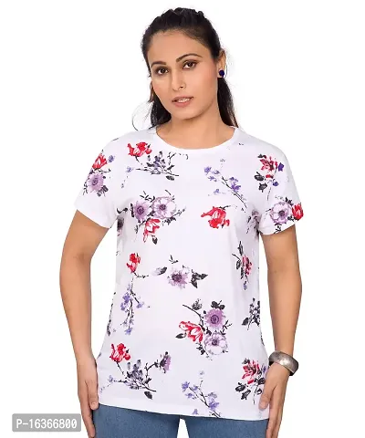 PEPP N HAGG Ladies 100% Cotton Biowash White Flower Allover Printed T-Shirts | Stylish | Fashion | Trendy | Comforatble (Medium, Purple)