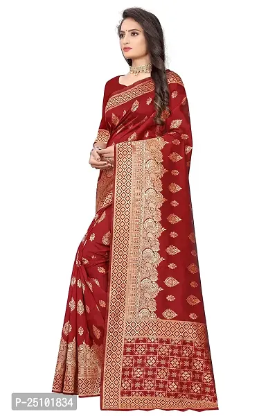 NITA CREATION Fashionista Women's Banarasi Jacquard Silk Woven Saree With Blouse Piece (Maroon)-thumb5