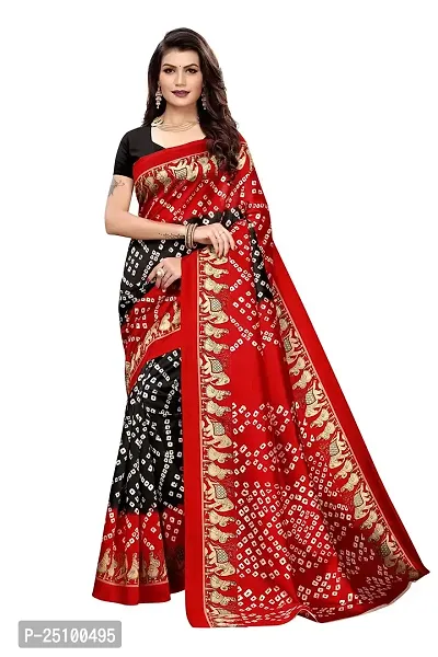 NITA CREATION Beautiful Women?S Art Silk Woven Saree With Bandhani Hathi Print and Blouse Piece (Red Black)-thumb0