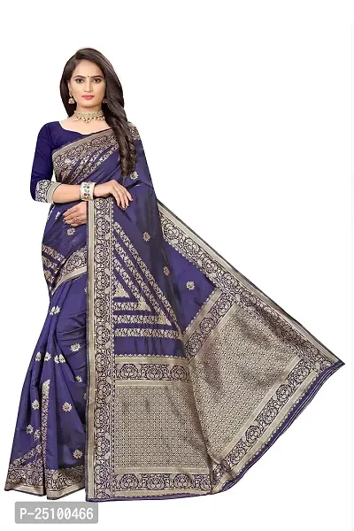 NITA CREATION Fashionista Women's Banarasi Jacquard Silk Woven Saree With Blouse Piece (Navy Blue)