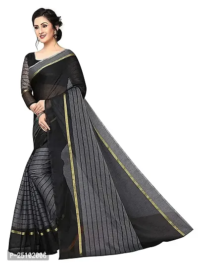 NITA CREATION Women's Woven Cotton Silk Woven Saree With Blouse Piece (Black)-thumb2