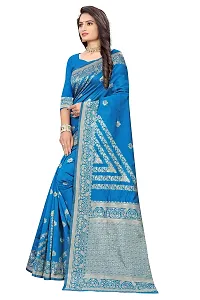 NITA CREATION Fashionista Women's Banarasi Jacquard Silk Woven Saree With Blouse Piece (Blue)-thumb2