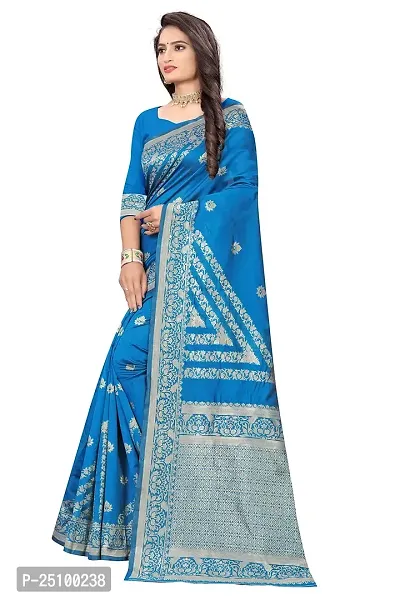 NITA CREATION Fashionista Women's Banarasi Jacquard Silk Woven Saree With Blouse Piece (Blue)-thumb3