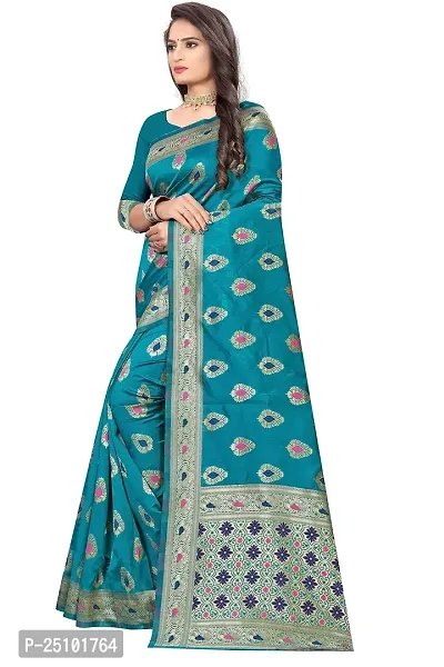 NITA CREATION Fashionista Women's Banarasi Jacquard Silk Woven Saree With Blouse Piece (Rama Green)-thumb3