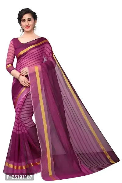 NITA CREATION Women's Woven Cotton Silk Woven Saree With Blouse Piece (Wine Pink)-thumb0