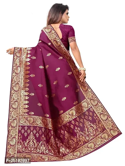 NITA CREATION Fashionista Women's Banarasi Jacquard Silk Woven Saree With Blouse Piece (Wine Pink)-thumb3