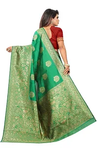 NITA CREATION Women's Linen Woven Saree With Blouse Pieces (Green)-thumb3