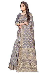 NITA CREATION Fashionista Women's Banarasi Jacquard Silk Woven Saree With Blouse Piece (Grey)-thumb2