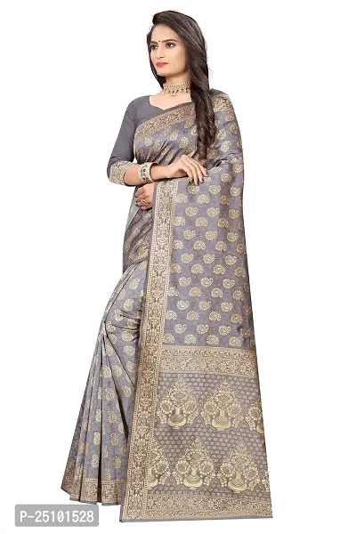 NITA CREATION Fashionista Women's Banarasi Jacquard Silk Woven Saree With Blouse Piece (Grey)-thumb3