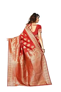 NITA CREATION Women's Linen Woven Saree With Blouse Pieces (Red)-thumb2