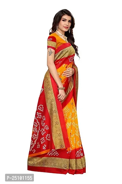 NITA CREATION Woven Multicolor Art Silk Bandhani Woven Saree With Blouse Piece (Yellow And Red)-thumb3