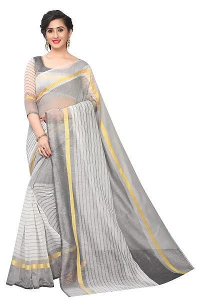 NITA CREATION Women's Woven Silk Woven Saree With Blouse Piece (White)