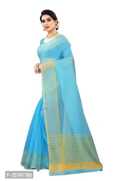 NITA CREATION Women's Beautiful Cotton Silk Woven Saree With Blouse Piece(Rupali Woven Sarees (Firozi Blue)-thumb2