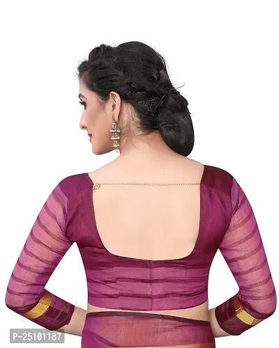 NITA CREATION Women's Woven Cotton Silk Woven Saree With Blouse Piece (Wine Pink)-thumb4
