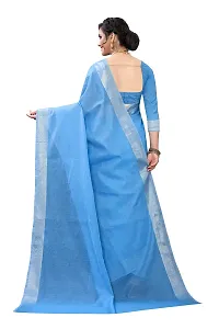 NITA CREATION Women's Woven Cotton Silk Woven Saree With Blouse Piece (Firozi Blue)-thumb2