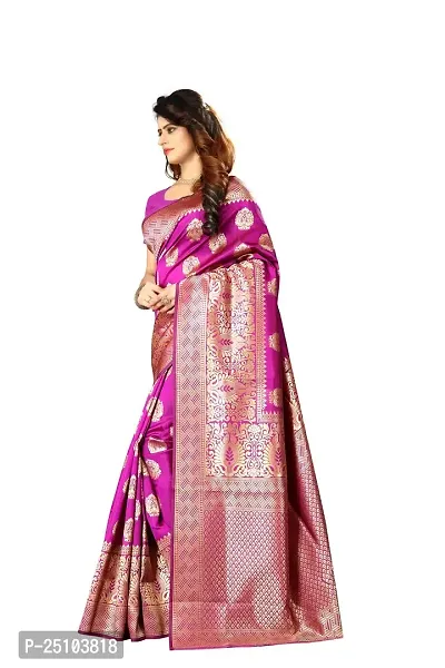 NITA CREATION Women's Linen Woven Saree With Blouse Pieces (Rani Pink)-thumb2