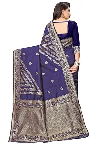 NITA CREATION Women's Fancy Banarasi Silk Jacquard woven Saree With Blouse Piece (NAVY BLUE)-thumb2