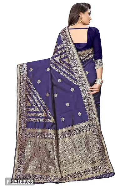 NITA CREATION Women's Fancy Banarasi Silk Jacquard woven Saree With Blouse Piece (NAVY BLUE)-thumb3