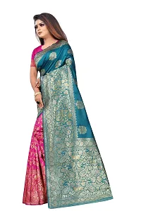 NITA CREATION Women's Linen Woven Saree With Blouse Pieces (Firozi Blue)-thumb1