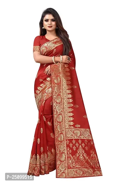 NITA CREATION Fashionista Women's Banarasi Jacquard Silk Woven Saree With Blouse Piece (Red)-thumb0