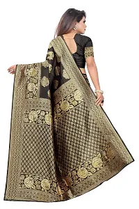 NITA CREATION Fashionista Women's Banarasi Jacquard Silk Woven Saree With Blouse Piece (Black)-thumb2