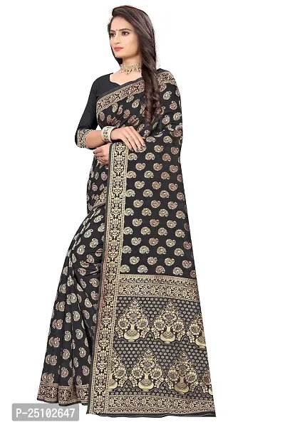 NITA CREATION Fashionista Women's Banarasi Jacquard Silk Woven Saree With Blouse Piece (Black)-thumb3