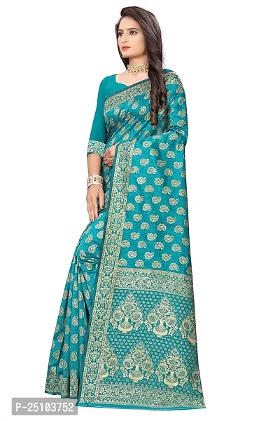 NITA CREATION Fashionista Women's Banarasi Jacquard Silk Woven Saree With Blouse Piece (Rama Green)-thumb3