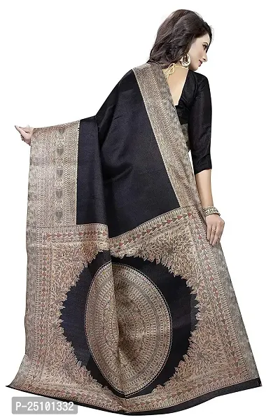 NITA CREATION Kalamkari Woven Saree For Women With Blouse Piece Printed Khadi Silk Material (Black)-thumb3