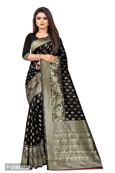 NITA CREATION Fashionista Women's Banarasi Jacquard Silk Woven Saree With Blouse Piece (Black)-thumb0