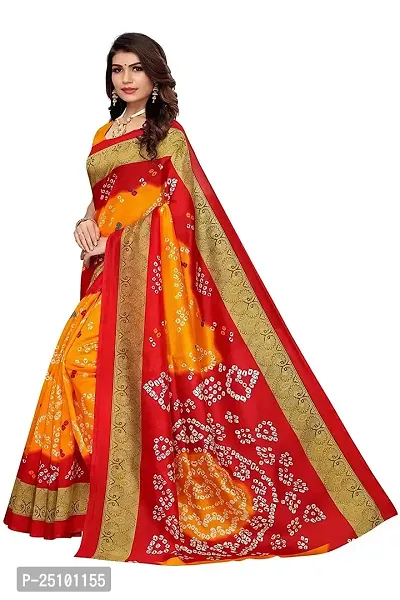 NITA CREATION Woven Multicolor Art Silk Bandhani Woven Saree With Blouse Piece (Yellow And Red)-thumb2