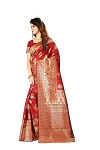 NITA CREATION Women's Linen Woven Saree With Blouse Pieces (Red)-thumb1